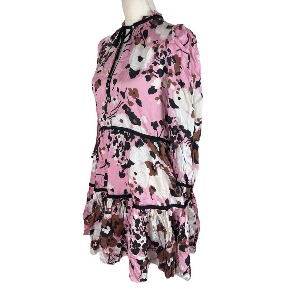 Veronica Beard Hawken Floral Mini Dress Pink Puff Sleeve Tiered Silk Blend Sz 2 - Picture 5 of 7